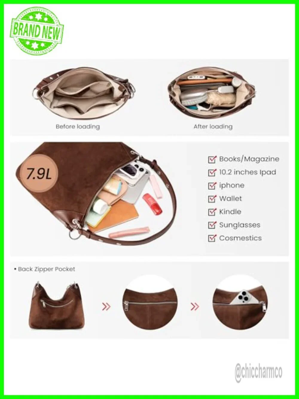 Genuine Leather Hobo Crossbody Bag with Adjustable Strap